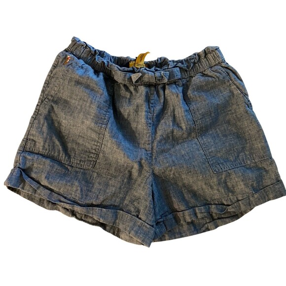 Polo Ralph Lauren Girls Chambray Shorts Sz 14 Blue Elastic Waist Logo - Picture 1 of 9